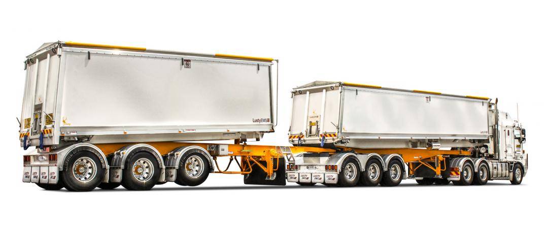 Lusty EMS Stag B-Double Tipper Trailer on White Truck on white background